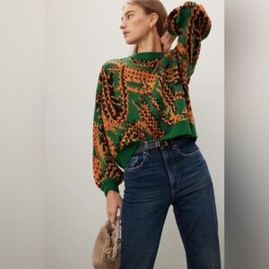 Farm Rio Green Croco Knit Sweater NWT size L